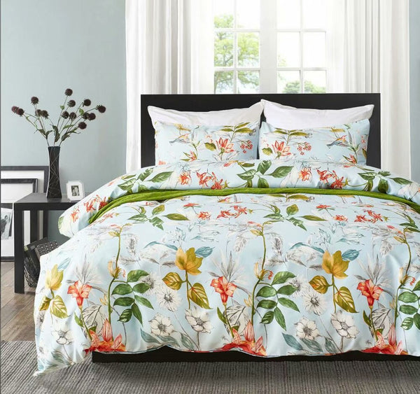 Flowers duvet cover microfiber bedding set