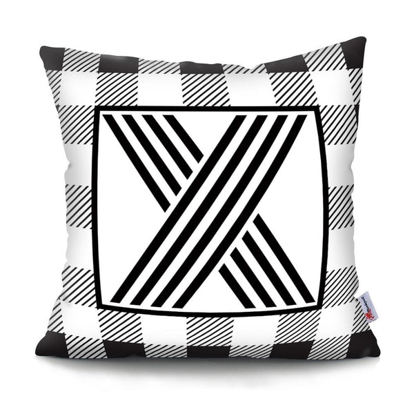 Black Striped Letter Polyester Decorative Cushion Cover