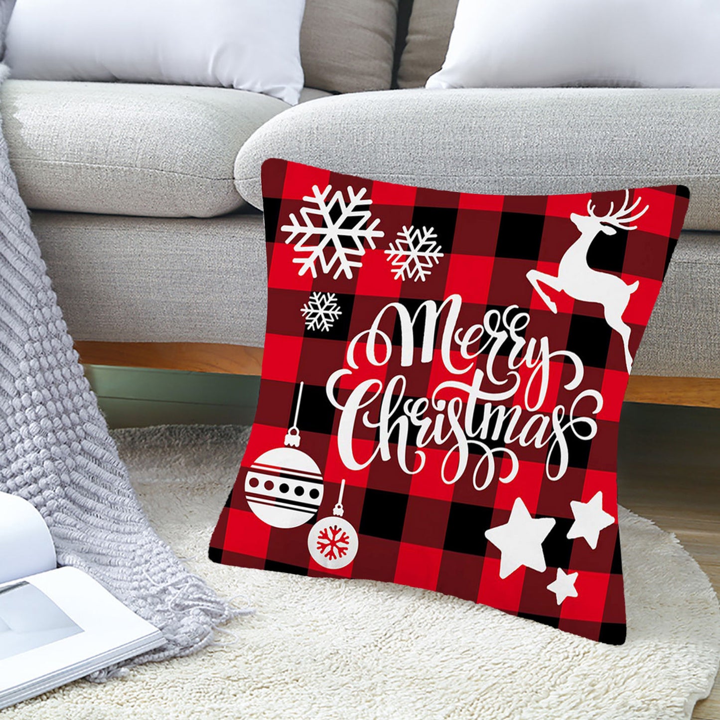 Merry Christmas Throw Linen Pillow Cushion Cover Case