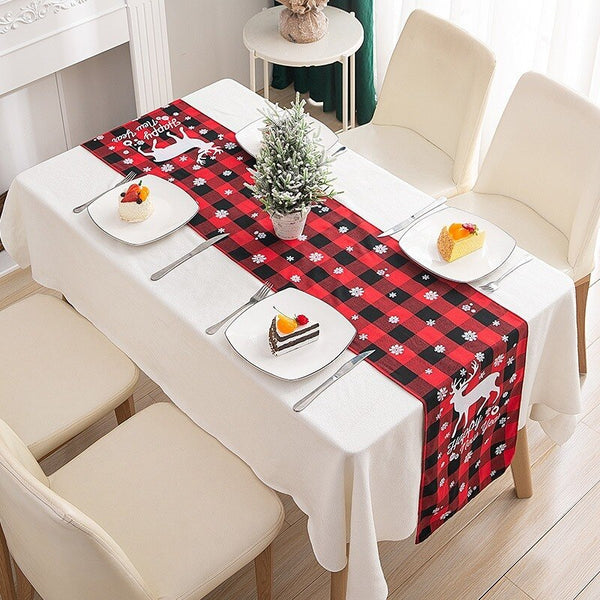 Christmas Decorative Red And Black Plaid Fabric Runner Table cloth