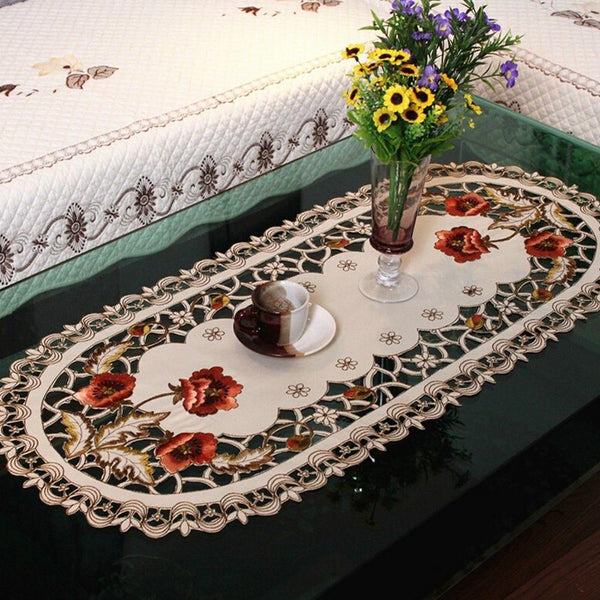 40x85cm Vintage Embroidered Fabric Oval Tablecloth