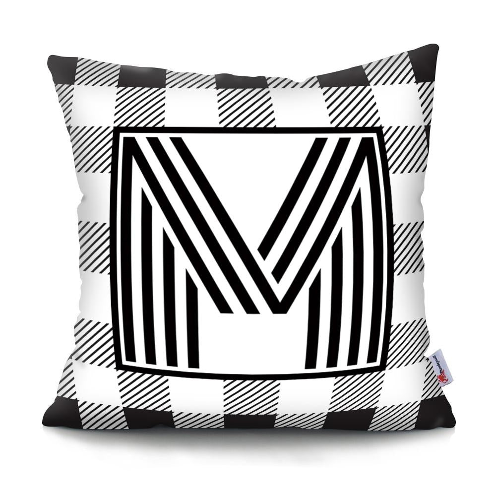 Black Striped Letter Polyester Decorative Cushion Cover
