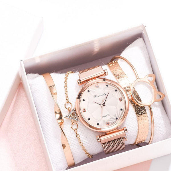 Fashion Women Luxury Magnet Buckle Flower Rhinestone Watch