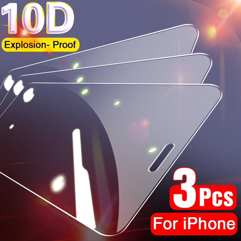 3Pcs Full Cover Protective Glass on For iPhone 11 Pro Max X XS Max XR Screen Protector For iPhone 7 8 6 6S Plus SE 2020 11 Glass