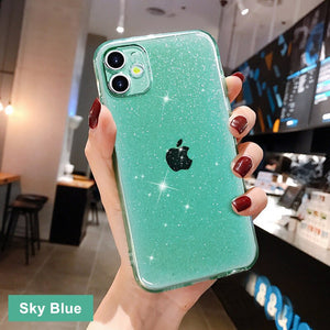 Luxury Glitter Powder Transparent Case For iPhone 11 Pro XS Max X XR 7 8 Plus SE 2020 Candy Color Soft Silicone Shockproof Cover
