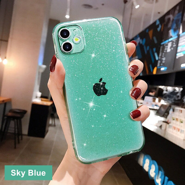 Luxury Glitter Powder Transparent Case For iPhone 11 Pro XS Max X XR 7 8 Plus SE 2020 Candy Color Soft Silicone Shockproof Cover