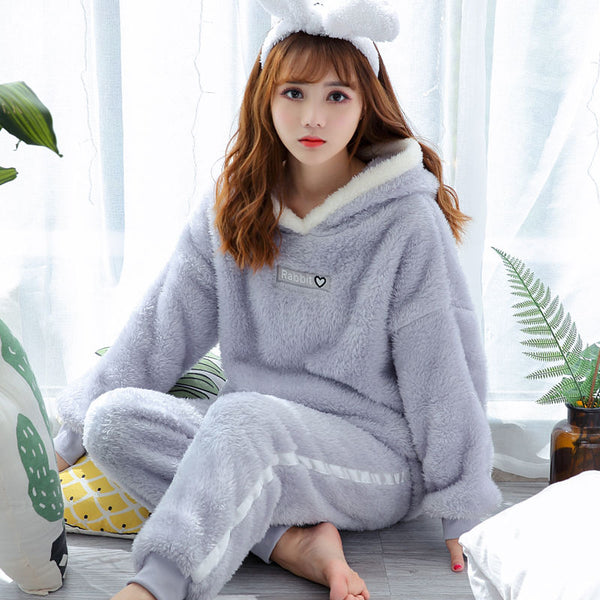 Winter Thick Warm Flannel Pajamas Sets For Women Sleepwear Home Clothing Pajama Home Wear Pyjamas Set