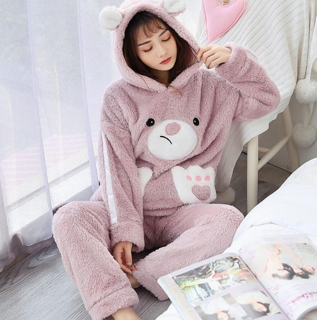 Winter Thick Warm Flannel Pajamas Sets For Women Sleepwear Home Clothi ...