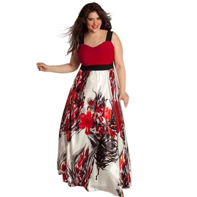 Women Floral Printed Long Evening Party Gown