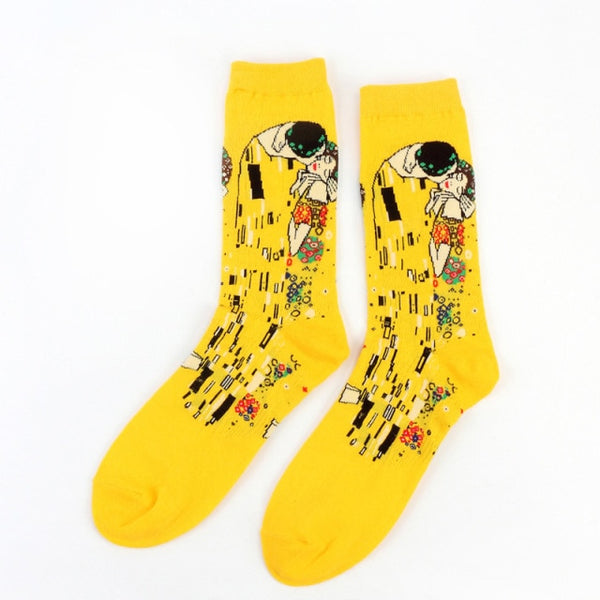 starry starry night Cotton Funny painting Mona Lisa Kiss Painting Retro-classical Series Couple Sock