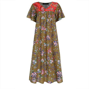 Women V-neck Floral Print Long Dress