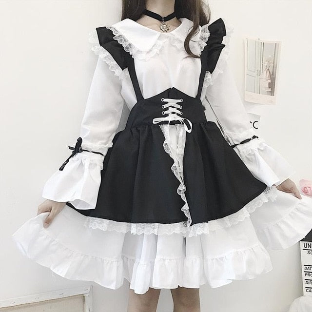 New Black and white gothic style maid costume Lolita dress cute Japanese costume Westidos de fiesta de noc party dress vestidos