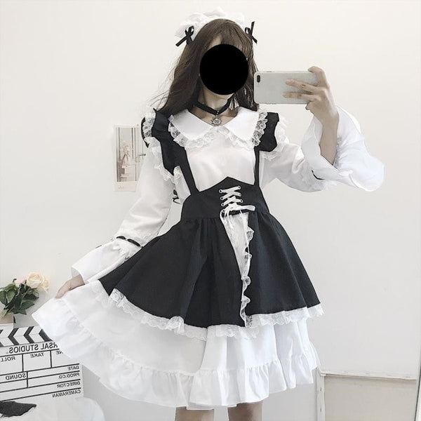 New Black and white gothic style maid costume Lolita dress cute Japanese costume Westidos de fiesta de noc party dress vestidos