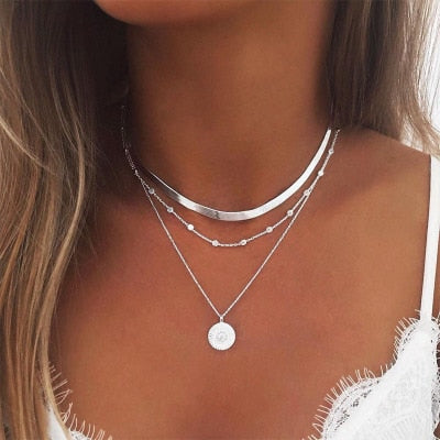 3 Layered Women Choker Necklace