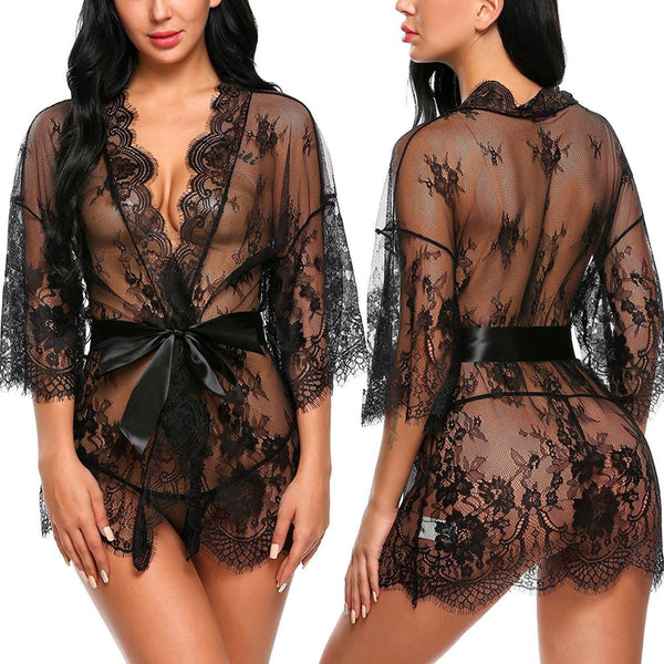 Sexy Women Lingerie Lace Deep V G-String See Through Sexy Sheer Sleepwear