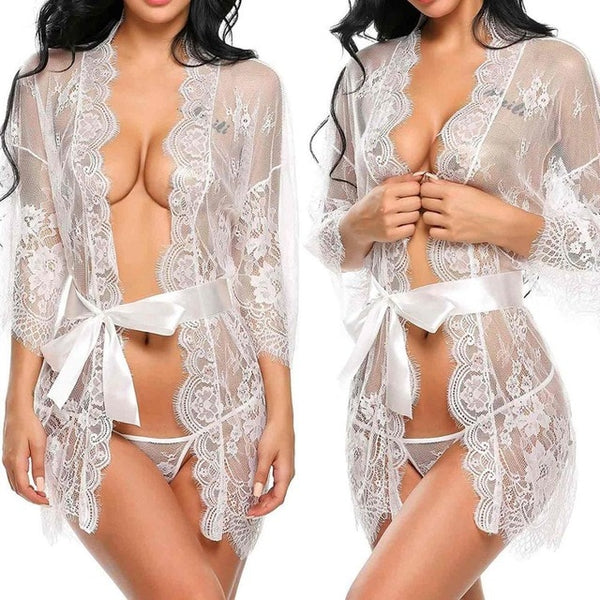 Sexy Women Lingerie Lace Deep V G-String See Through Sexy Sheer Sleepwear