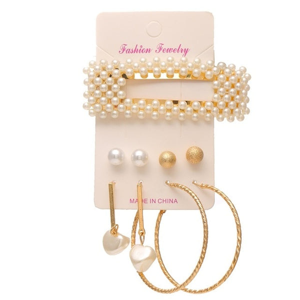 12 Pairs Flower Women Pearl Crystal Stud Earring