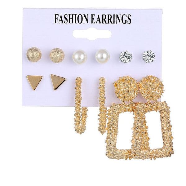 12 Pairs Flower Women Pearl Crystal Stud Earring