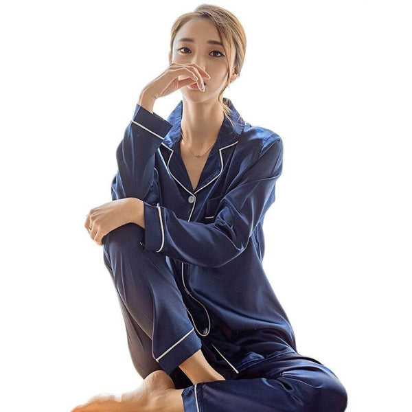 Women Silk Satin Set Long Sleeve Sleepwear