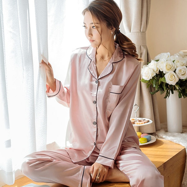 Women Silk Satin Set Long Sleeve Sleepwear