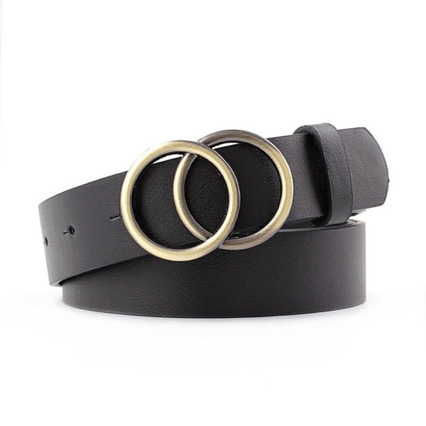 Double Ring Women PU Leather Fashion Belt