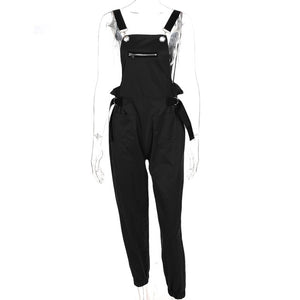 Vangull New Khaki Rompers Womens Jumpsuit Long Elegant Zipper Pockets Sleeveless Adjusted Strap High Waist Cotton Fashion Summer