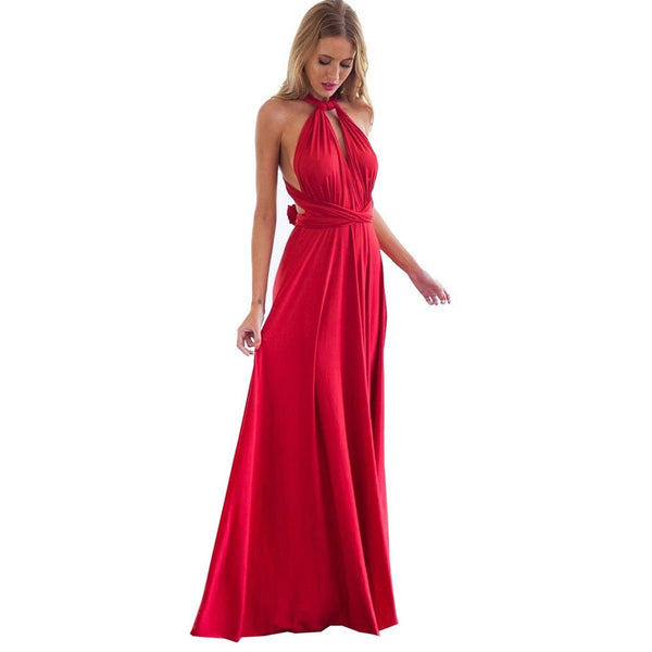 Sexy Women Wrap Convertible Maxi Club Red Dress