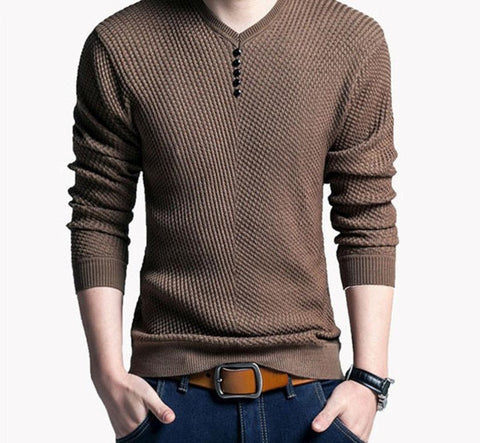 Men Casual V-Neck Pullover Long Sleeve Knitted Cashmere Wool Sweater
