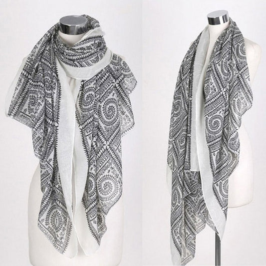 Elegant Scarf Retro Women Long Print Cotton Polyester Scarf