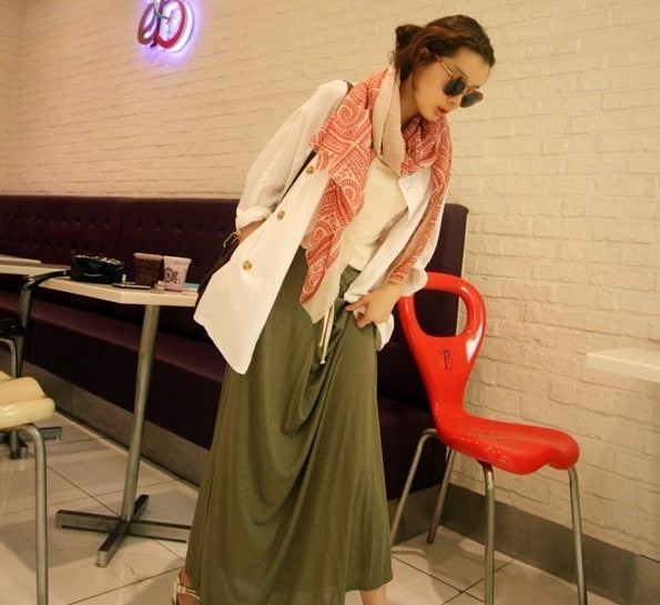 Elegant Scarf Retro Women Long Print Cotton Polyester Scarf