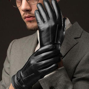 Men Fashion Winter Faux Leather Motorcycle Full Finger Touch Screen Warm Gloves Full Finger Black Gloves High Quality Gift