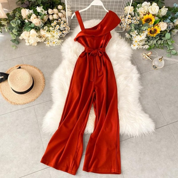 Sexy Women Ruffles Backless Jumpsuit Wide-legged Romper