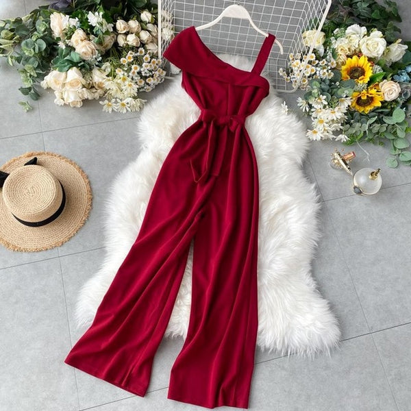 Sexy Women Ruffles Backless Jumpsuit Wide-legged Romper