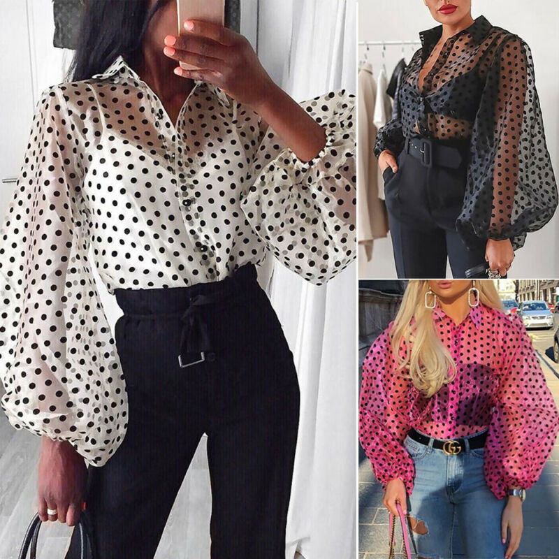 Lace Mesh Sheer See-through Long Sleeve Top Lace Up Blouse