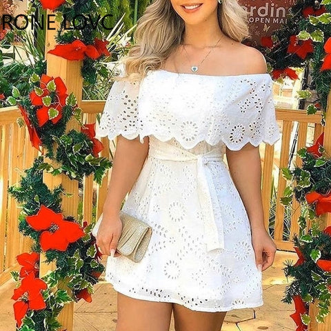 Women Solid Off Shoulder Hole Mini Casual Dress