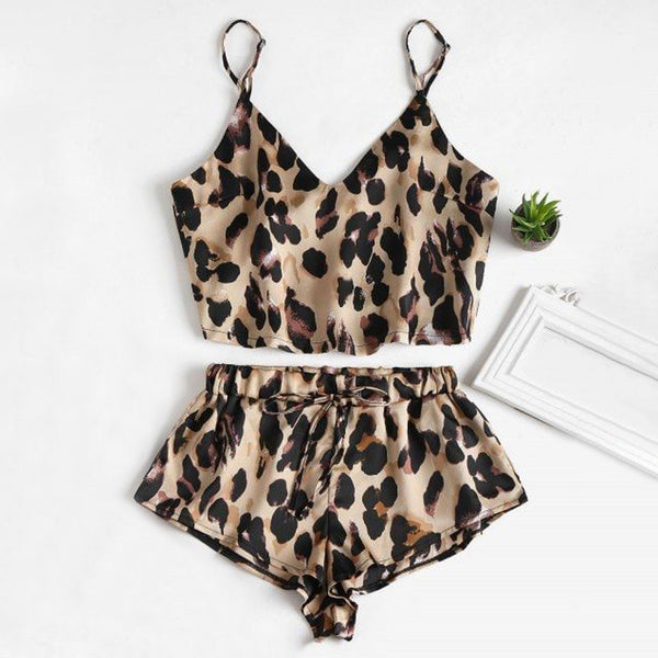 Leopard Sexy Satin Lingerie Lace Sleepwear