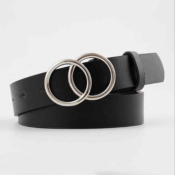 Double Ring Women PU Leather Fashion Belt