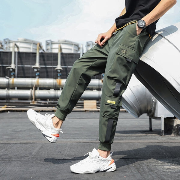 Men's Side Pockets Cargo Harem Pants 2020 Ribbons Black Hip Hop Casual Male Joggers Trousers Fashion Casual Streetwear Pants