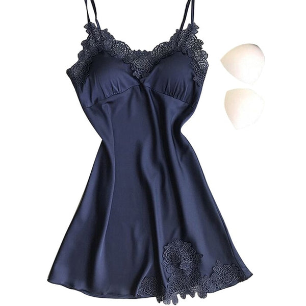 Women Nightgowns Satin Lace Sexy Lingerie Sleeveless Sleepwear