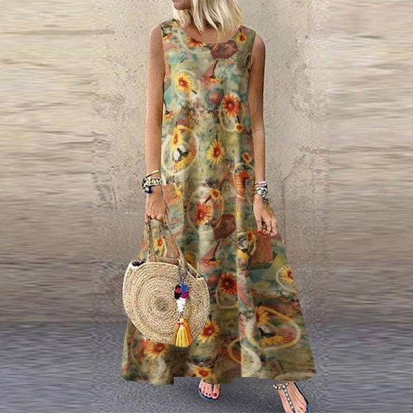 Women Printed Stylish Maxi Casual Sleeveless Dress