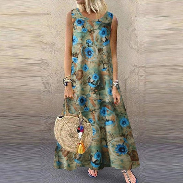 Women Printed Stylish Maxi Casual Sleeveless Dress