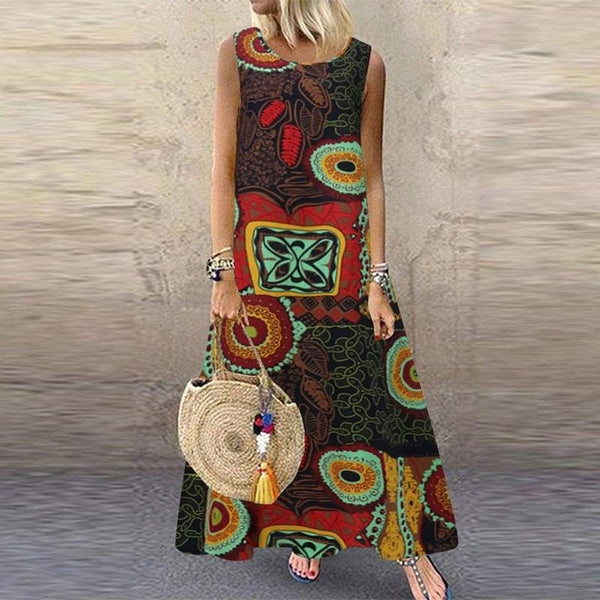 Women Printed Stylish Maxi Casual Sleeveless Dress