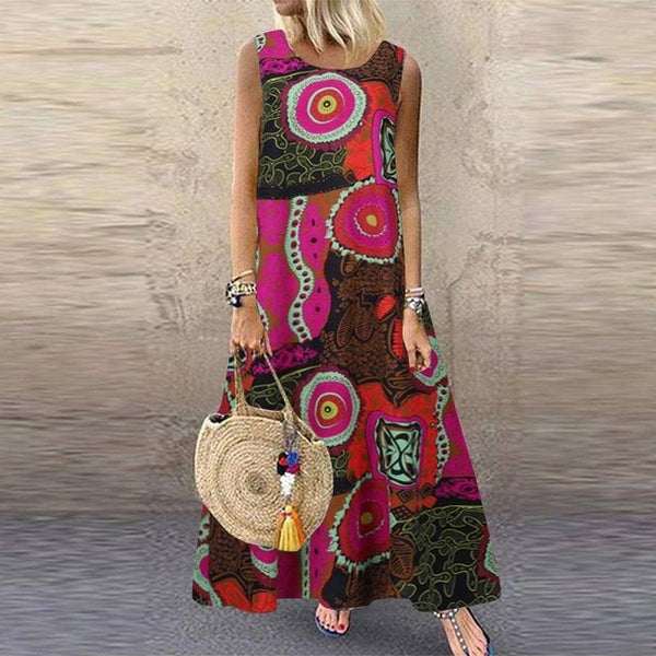 Women Printed Stylish Maxi Casual Sleeveless Dress