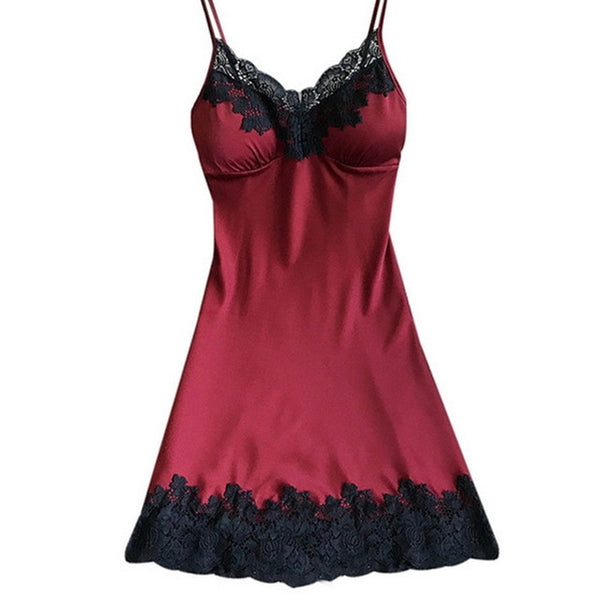 Women Satin Lace Sexy Lingerie Sleeveless Sleepwear