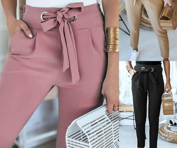 English Style Women Solid Color Pencil Pants