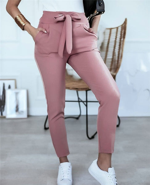 English Style Women Solid Color Pencil Pants