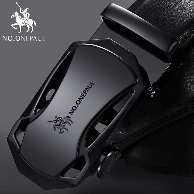 Brand Fashion Automatic Buckle Black Genuine Leather Men Belt