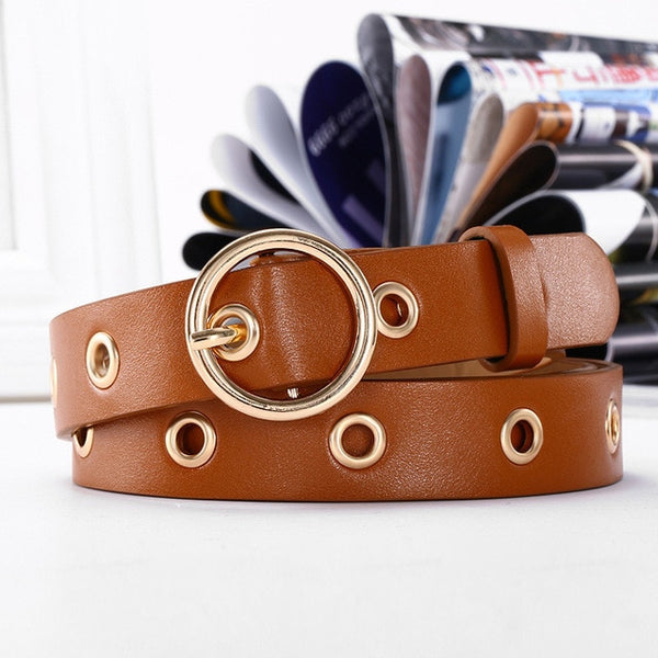 Women Genuine Leather New Punk Fashion Pin Buckle Decorative Belt