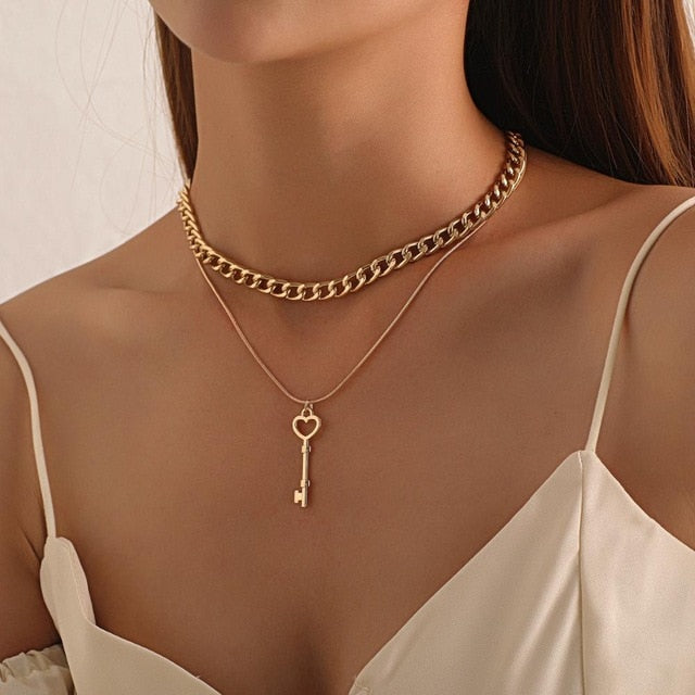 Vintage Bohemia Gold Coin letter Layered Chain Necklace For Women Shell Pearl Moon Long Choker Collar Pendant butterfly Necklace