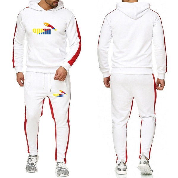 Men 2 Piece Brand Print Hooded Tracksuit